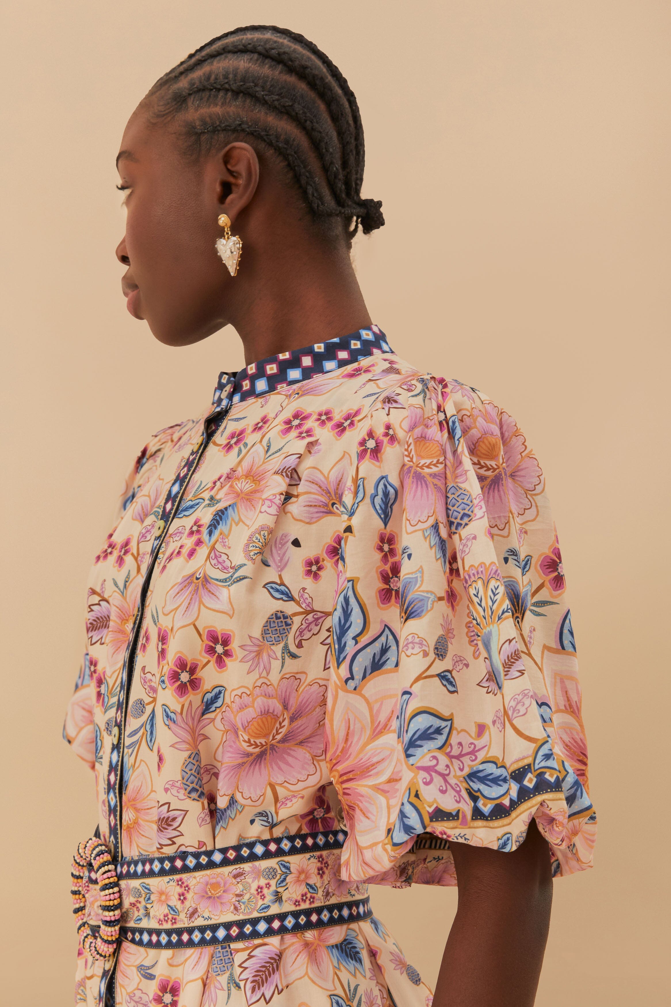 Cream Superbloom Tapestry Puff Sleeve Mini Dress