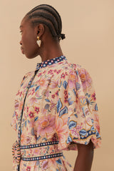 Cream Superbloom Tapestry Puff Sleeve Mini Dress