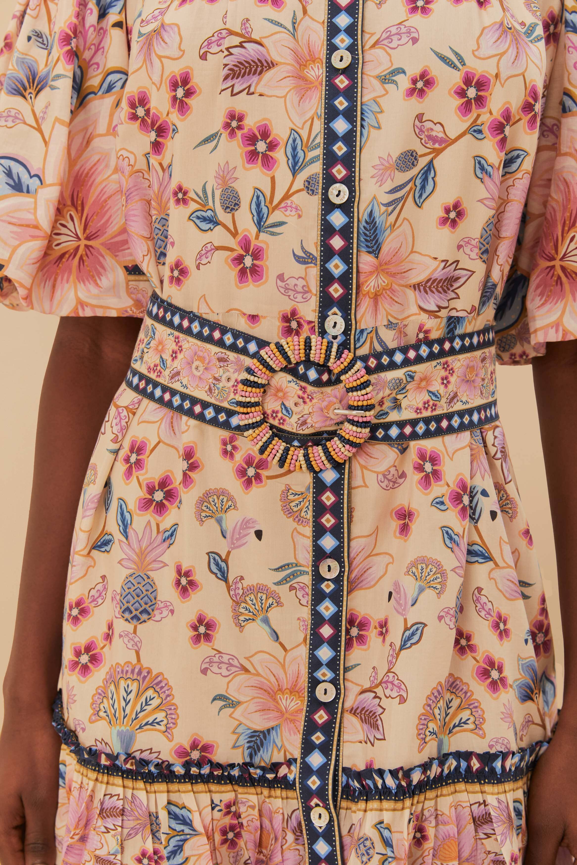 Cream Superbloom Tapestry Puff Sleeve Mini Dress
