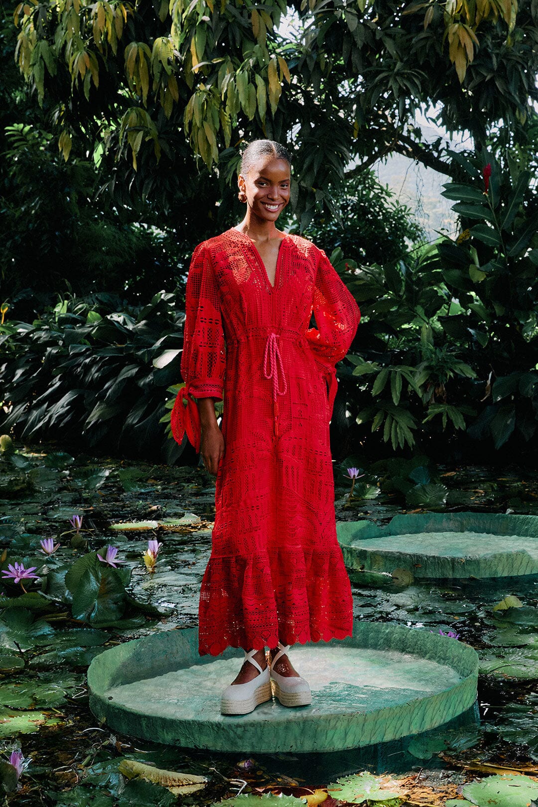Red Morada Boa Guipure Maxi Dress