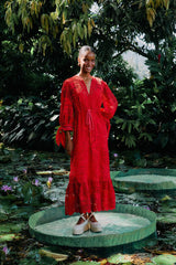 Red Morada Boa Guipure Maxi Dress