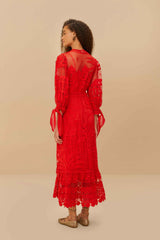 Red Morada Boa Guipure Maxi Dress