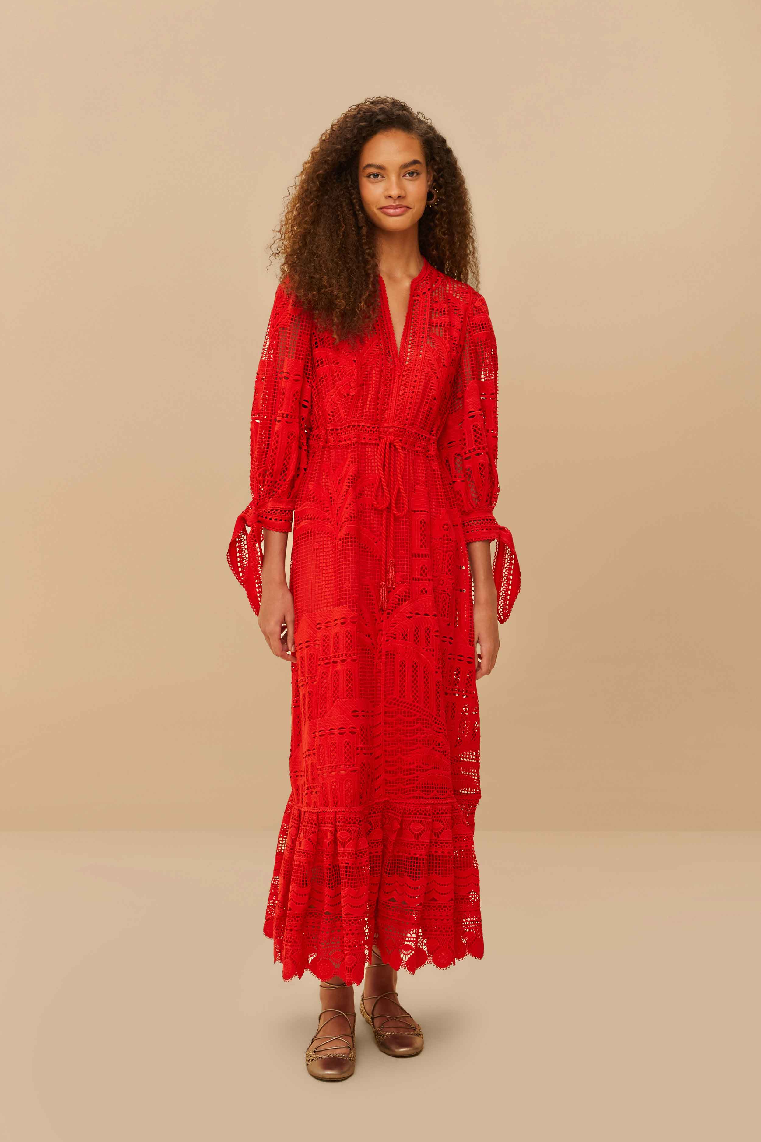 Red Morada Boa Guipure Maxi Dress