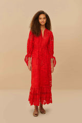 Red Morada Boa Guipure Maxi Dress