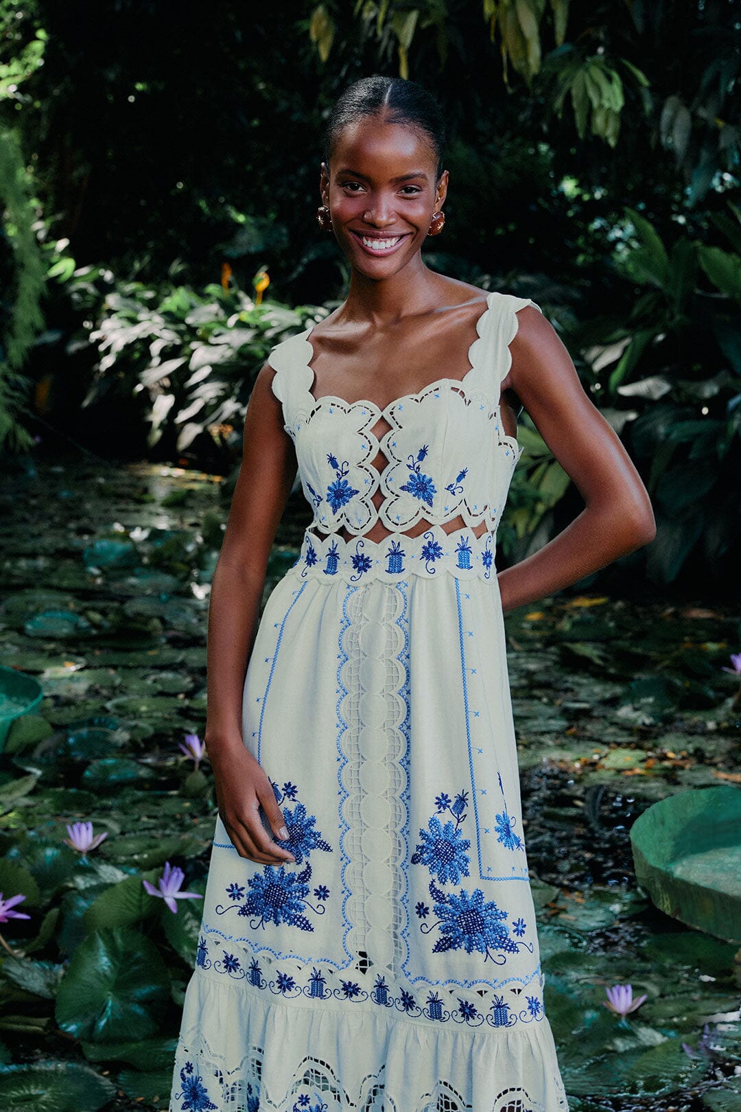 Off-White Richelieu Sunflower LENZING™ ECOVERO™ Euroflax™ Midi Dress