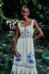Off-White Richelieu Sunflower LENZING™ ECOVERO™ Euroflax™ Midi Dress