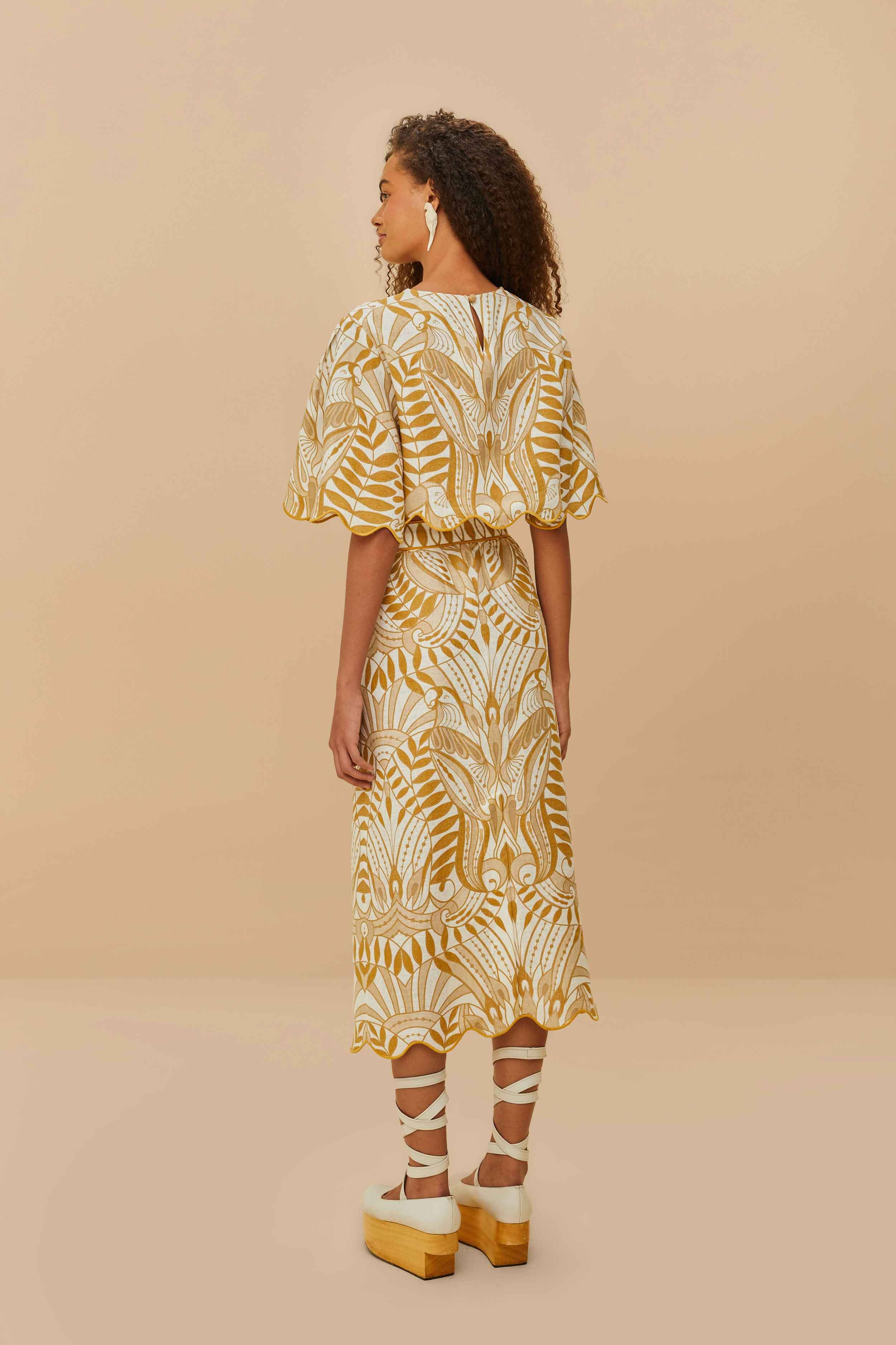 Off-White Lace Nature Euroflax™ Premium Linen Midi Skirt