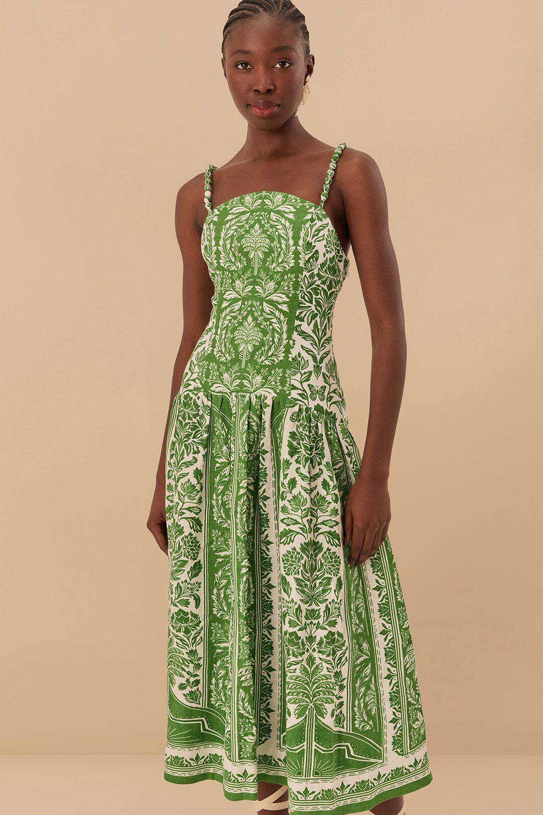 Green Delicate Tapestry Euroflax™ Premium Linen Midi Dress