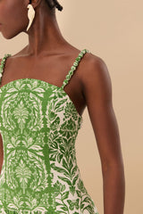 Green Delicate Tapestry Euroflax™ Premium Linen Midi Dress