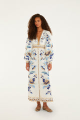 Off-White Mystic Blue Lotus Dreamscape Lenzing™ Ecovero™ Euroflex Maxi Dress