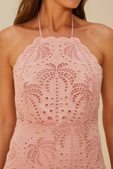 Blush Pink Palm Tree Eyelet Midi Dress