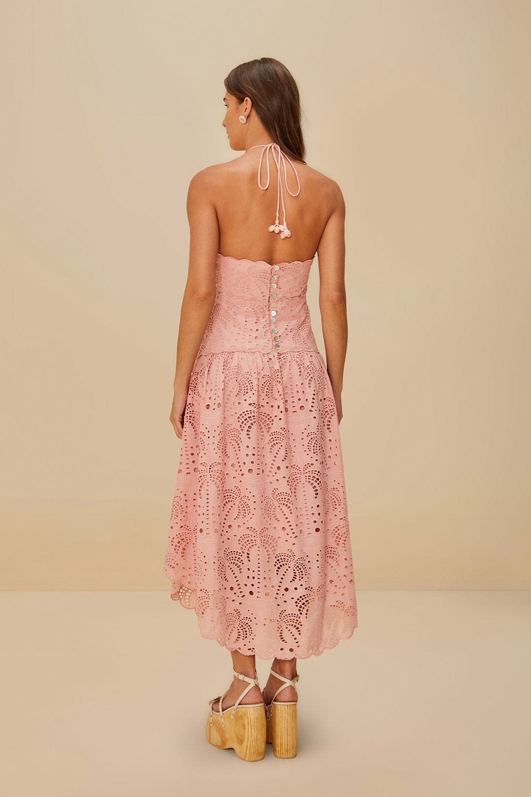 Blush Pink Palm Tree Eyelet Midi Dress