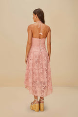 Blush Pink Palm Tree Eyelet Midi Dress