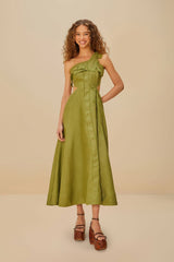 Green Palm Tree Euroflax™ Premium Linen Maxi Dress
