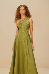 Green Palm Tree Euroflax™ Premium Linen Maxi Dress