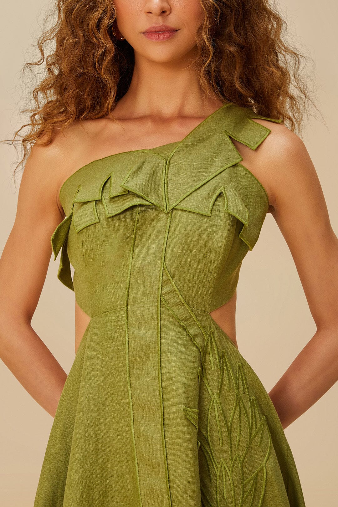 Green Palm Tree Euroflax™ Premium Linen Maxi Dress