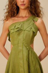 Green Palm Tree Euroflax™ Premium Linen Maxi Dress