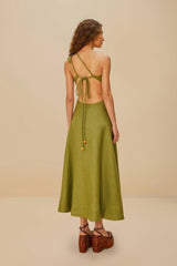 Green Palm Tree Euroflax™ Premium Linen Maxi Dress