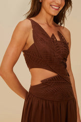 Burgundy Leaves Cut-Out LENZING™ ECOVERO™ Euroflax™ Midi Dress