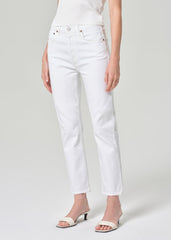 Riley High Rise Straight Crop (Stretch) in Sour Cream