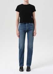 90's Pinch Waist High Rise Straight Long (Comfort Stretch) in Overcast