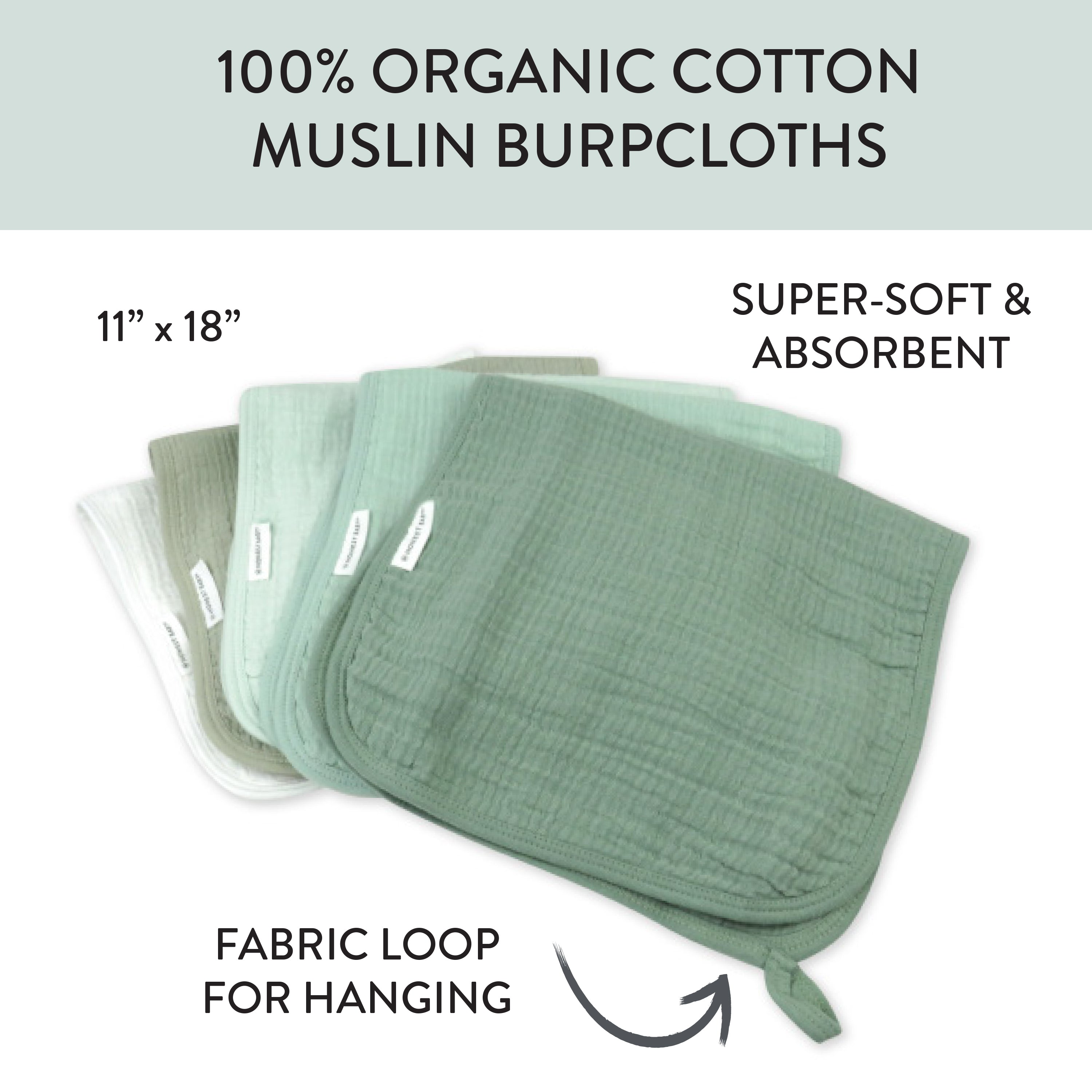 5-Pack Organic Cotton Multi-layer Woven Burp Cloths