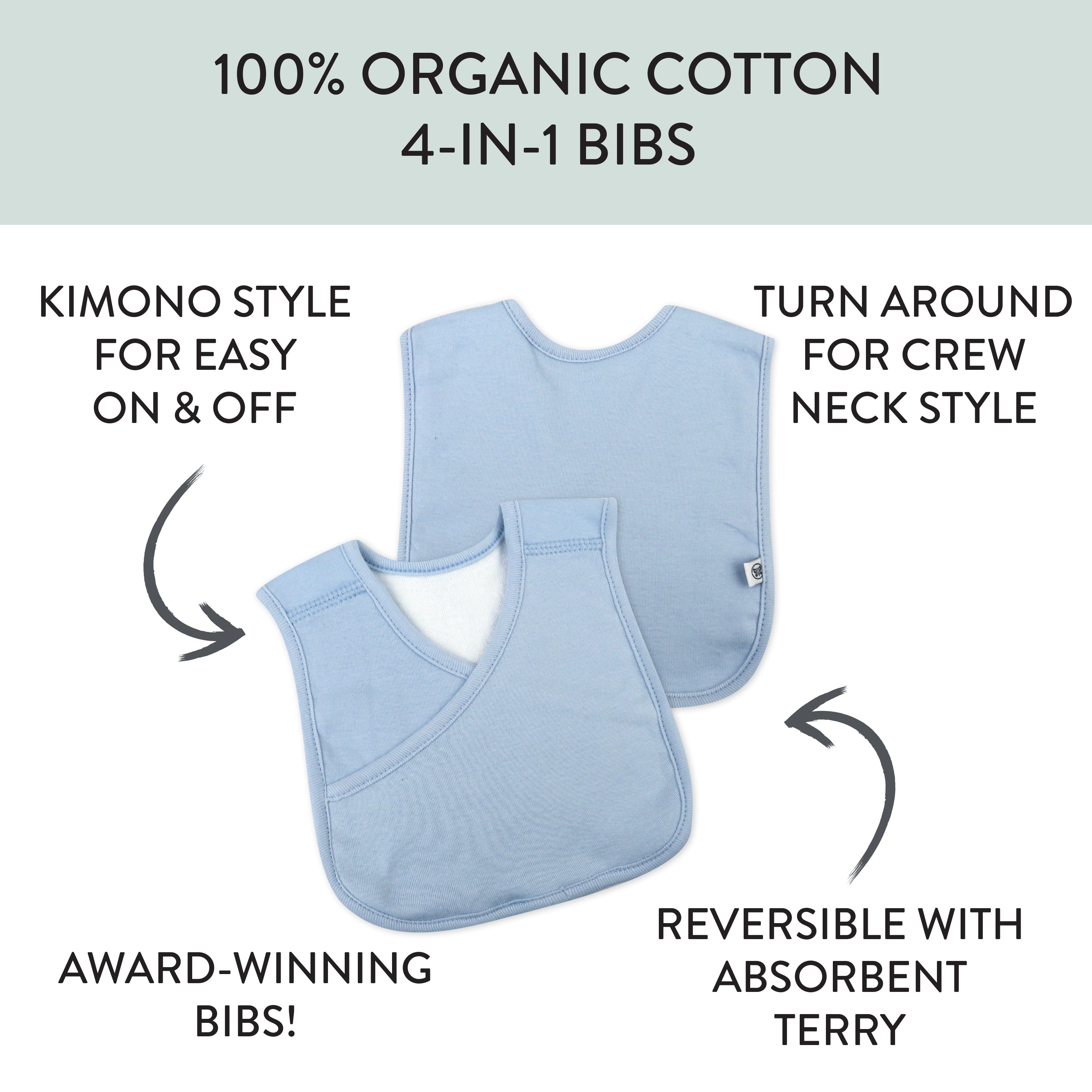 5-Pack Organic Cotton 4 in 1 Reversible Bibs
