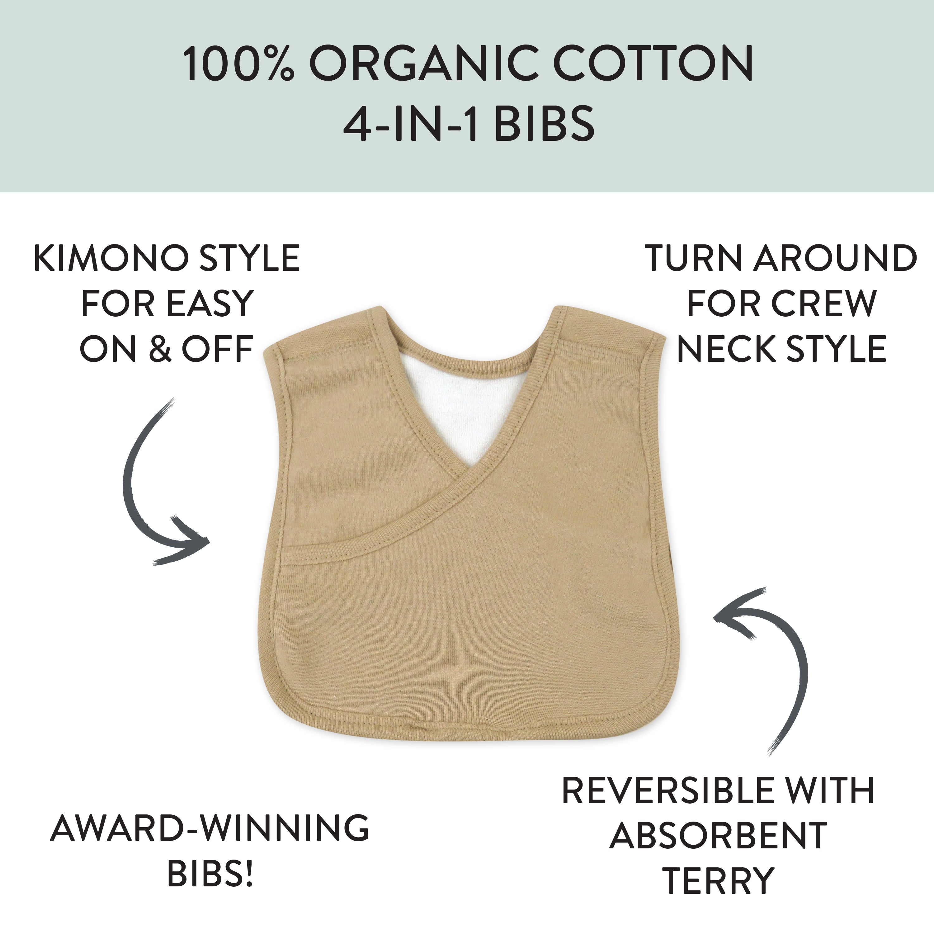 5-Pack Organic Cotton 4 in 1 Reversible Bibs