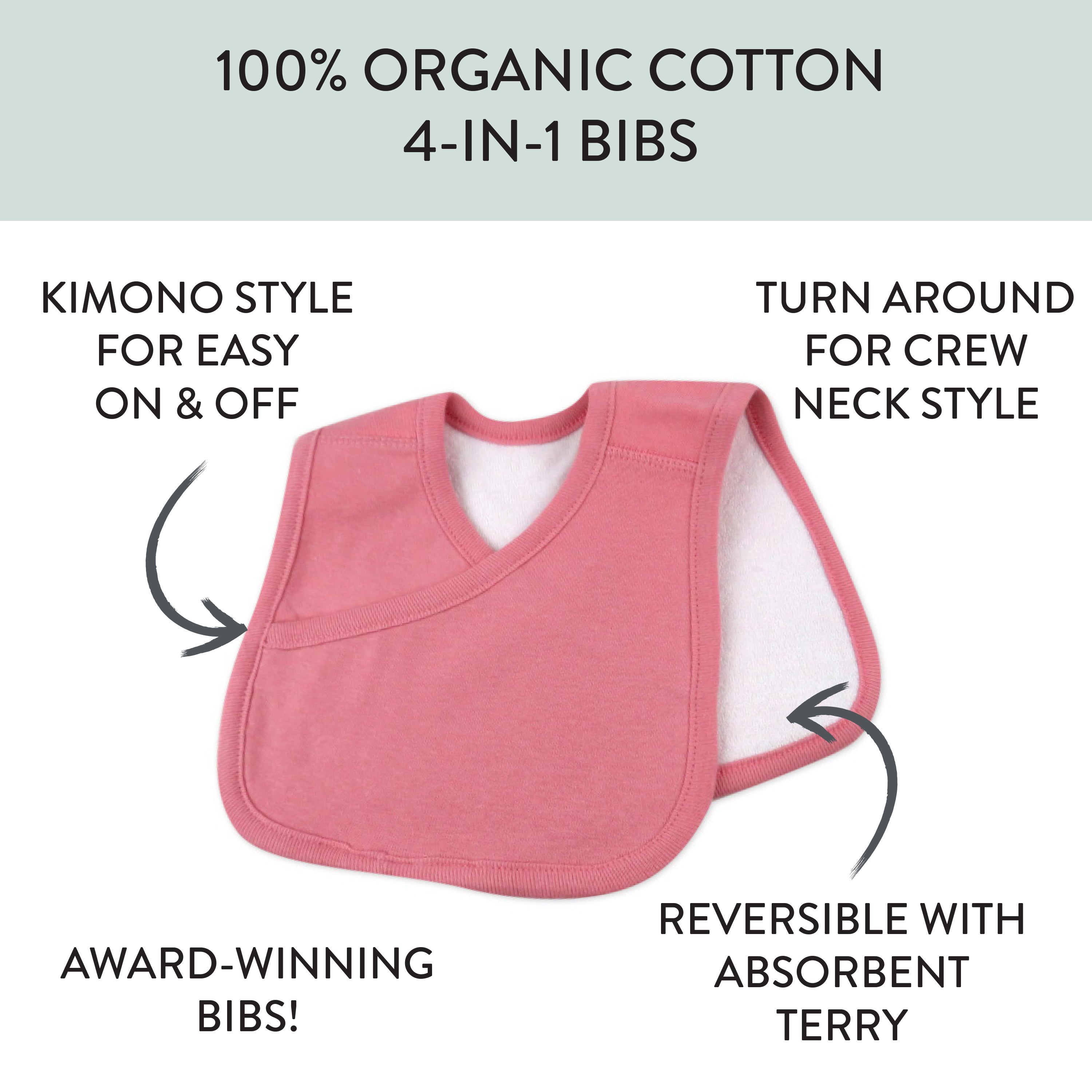 5-Pack Organic Cotton 4 in 1 Reversible Bibs