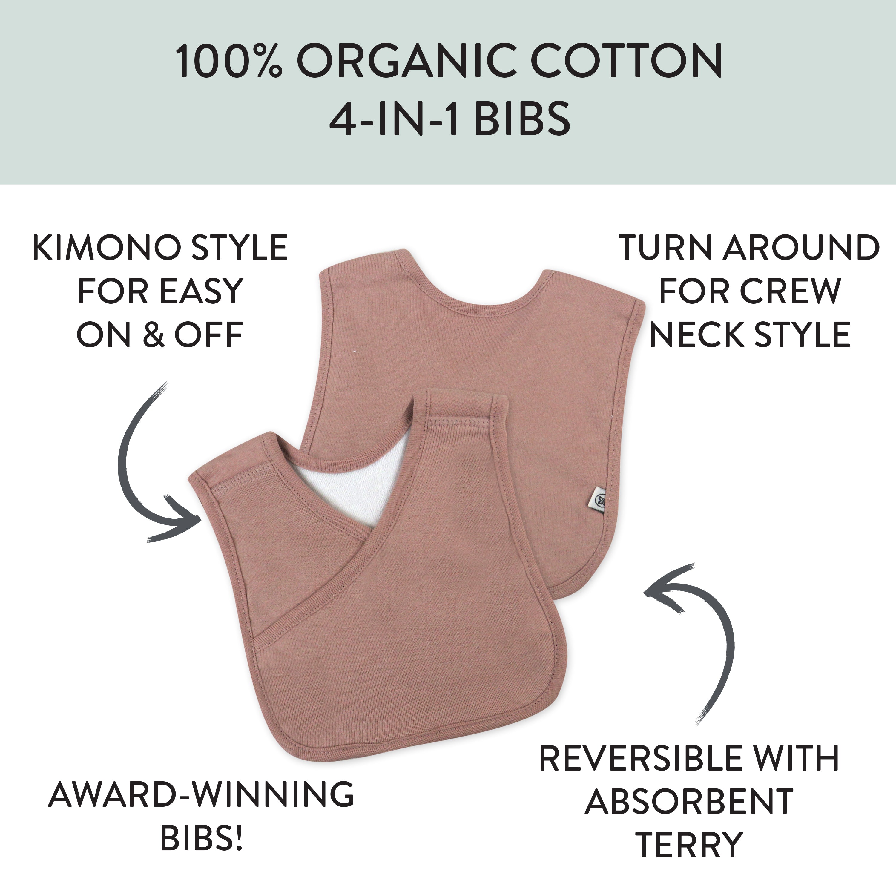 5-Pack Organic Cotton 4 in 1 Reversible Bibs