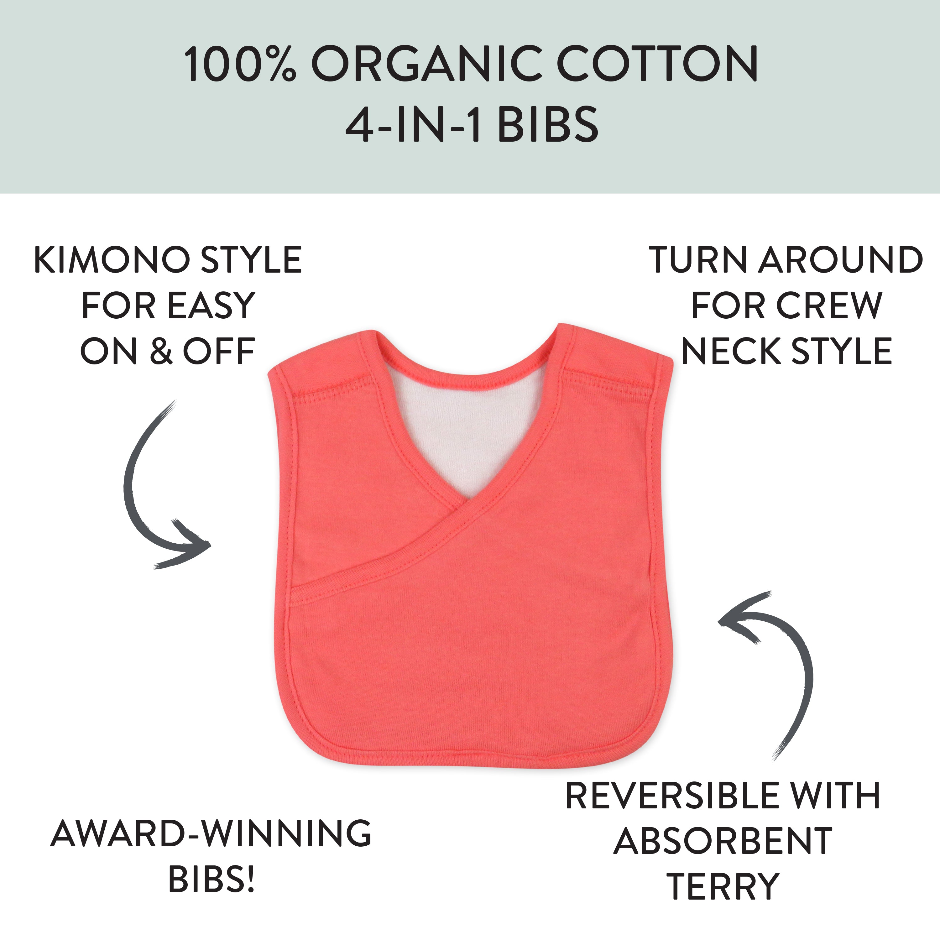 5-Pack Organic Cotton 4 in 1 Reversible Bibs