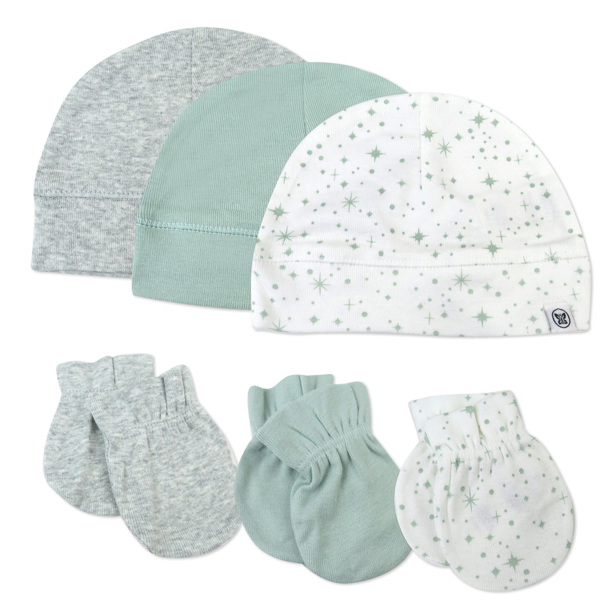 6-Piece Organic Cotton Mitt and Hat Set