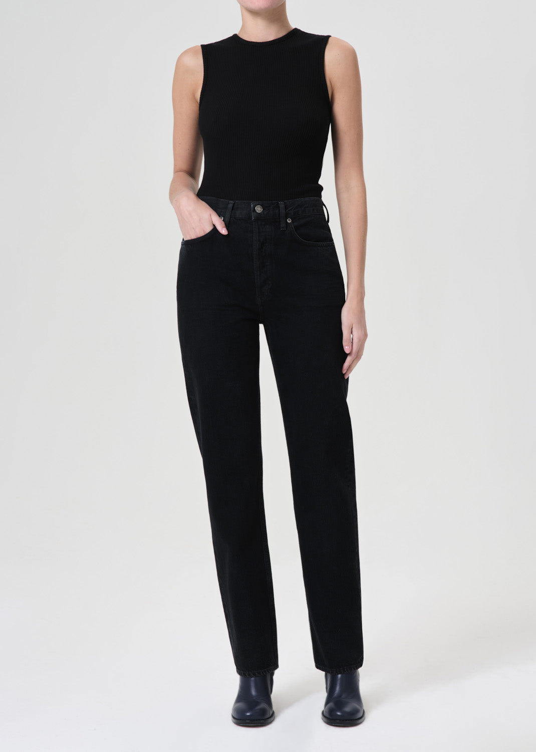 90's Pinch Waist High Rise Straight Long in Crushed