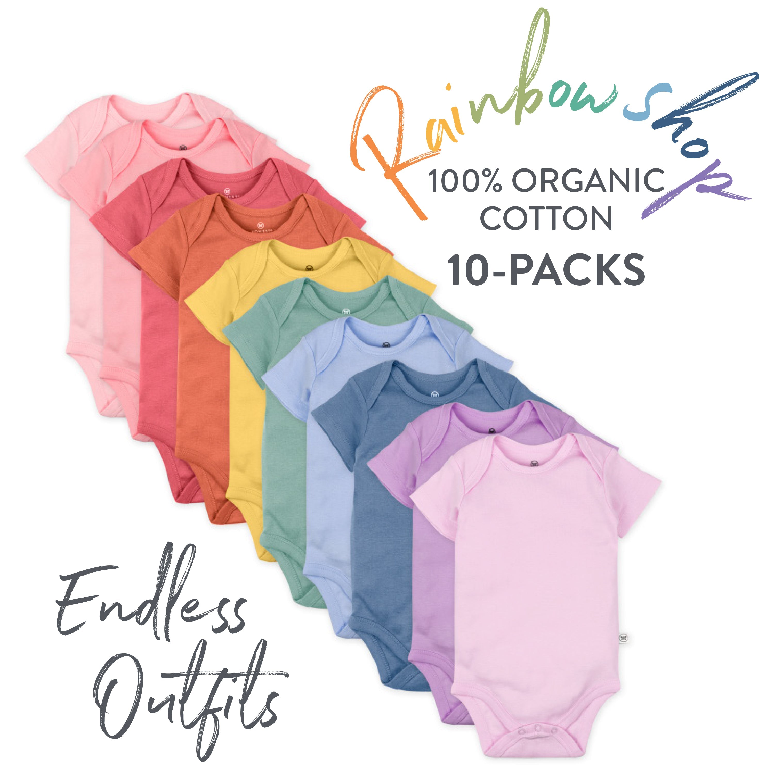 20-Pack Organic Cotton Short Sleeve Bodysuit & Bandana Bib Burp Cloth Bundle