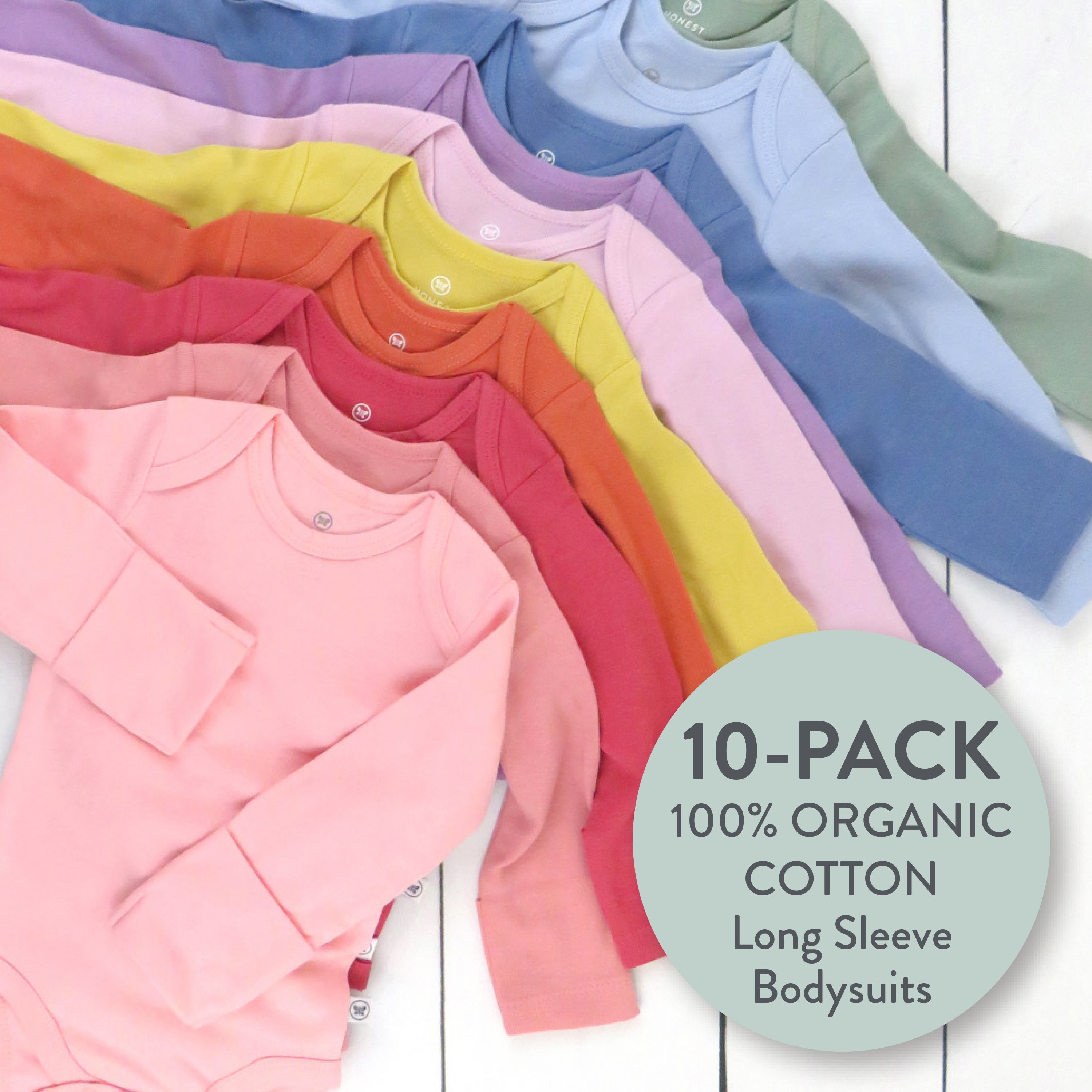 20-Pack Organic Cotton Long Sleeve Bodysuit & Knit Tri-fold Burp Cloth Bundle