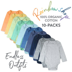 20-Pack Organic Cotton Long Sleeve Bodysuit & Knit Tri-fold Burp Cloth Bundle