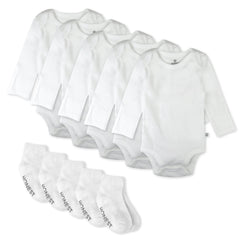 10-Pack Organic Cotton Long Sleeve Bodysuit & Sock Bundle