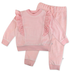 2-Piece Velour Ruffle Front Sweatsuit