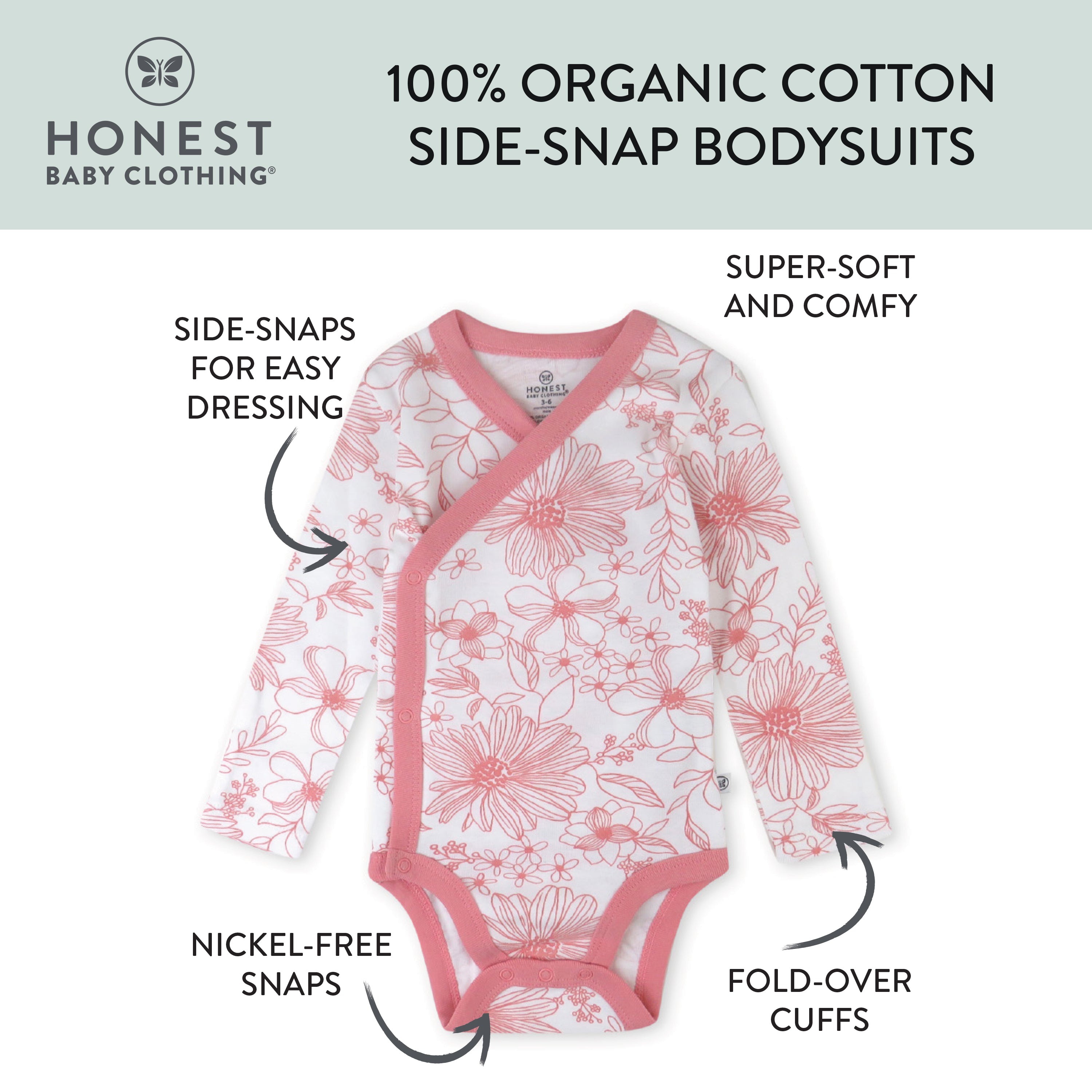 2-Piece Long Sleeve Organic Cotton Bodysuit & Side Snap Bodysuit