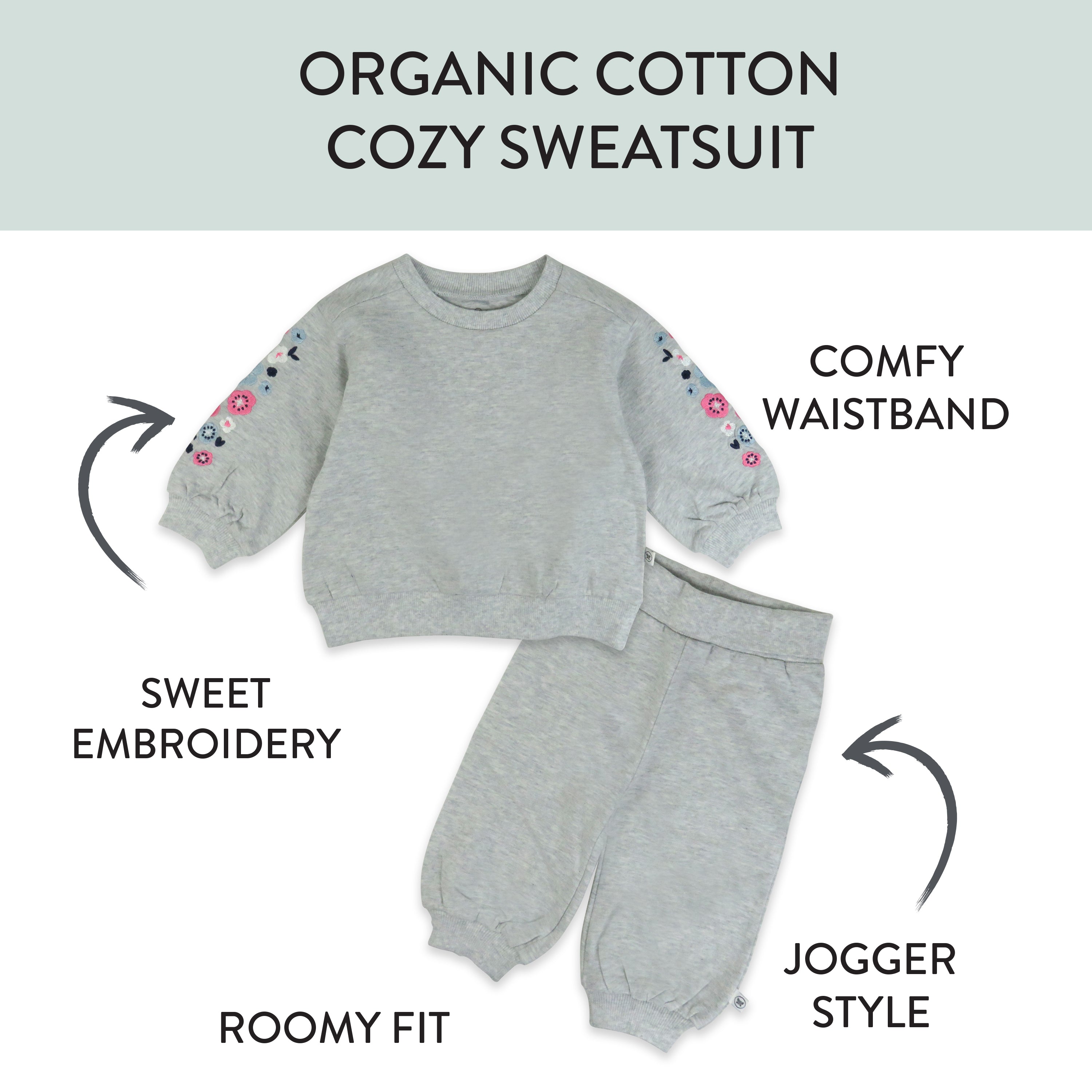 2-Piece Cozy Sweatsuit with Embroidered Sleeve