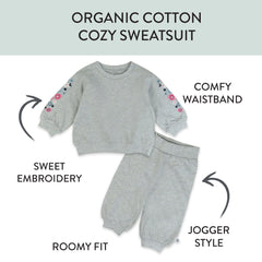 2-Piece Cozy Sweatsuit with Embroidered Sleeve