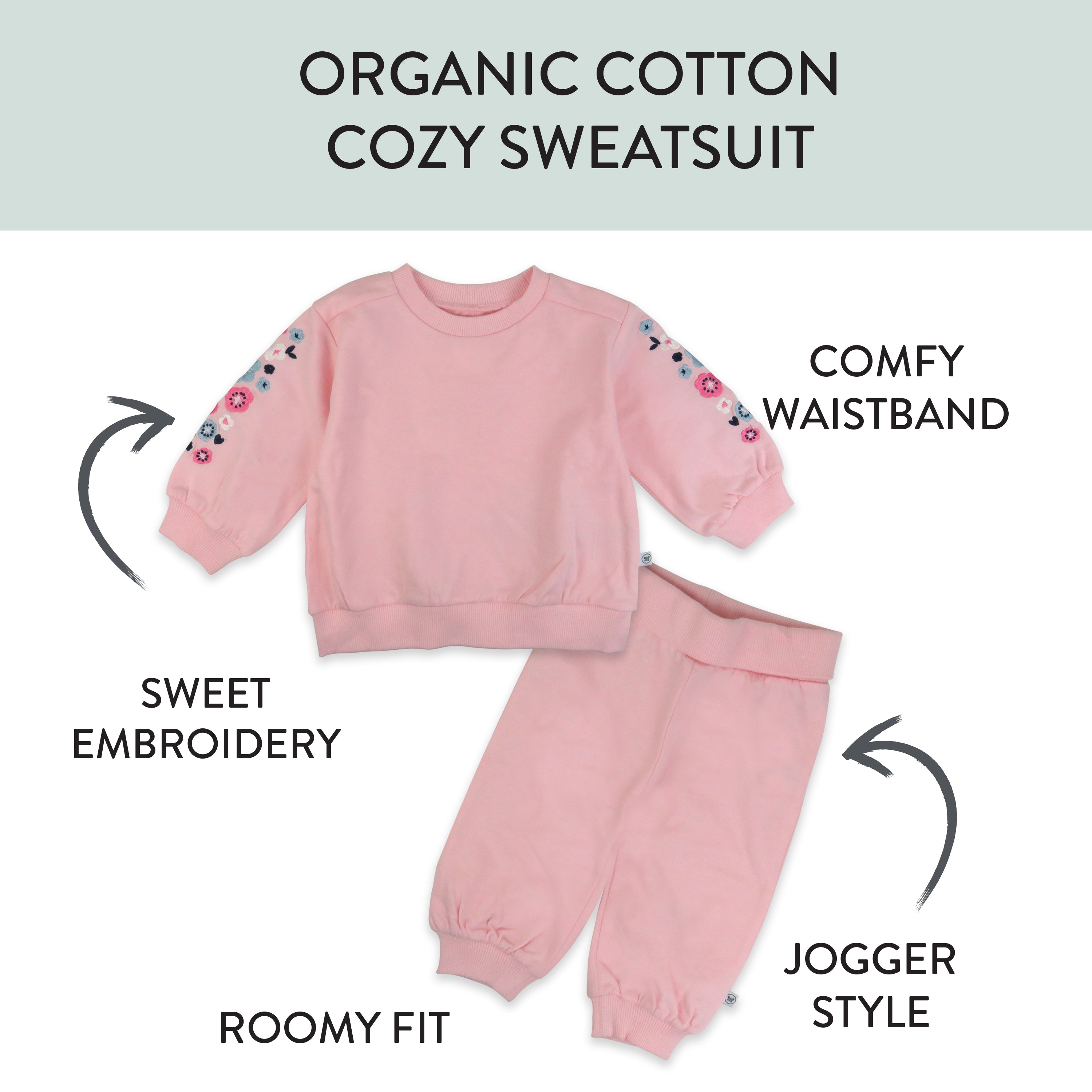 2-Piece Cozy Sweatsuit with Embroidered Sleeve