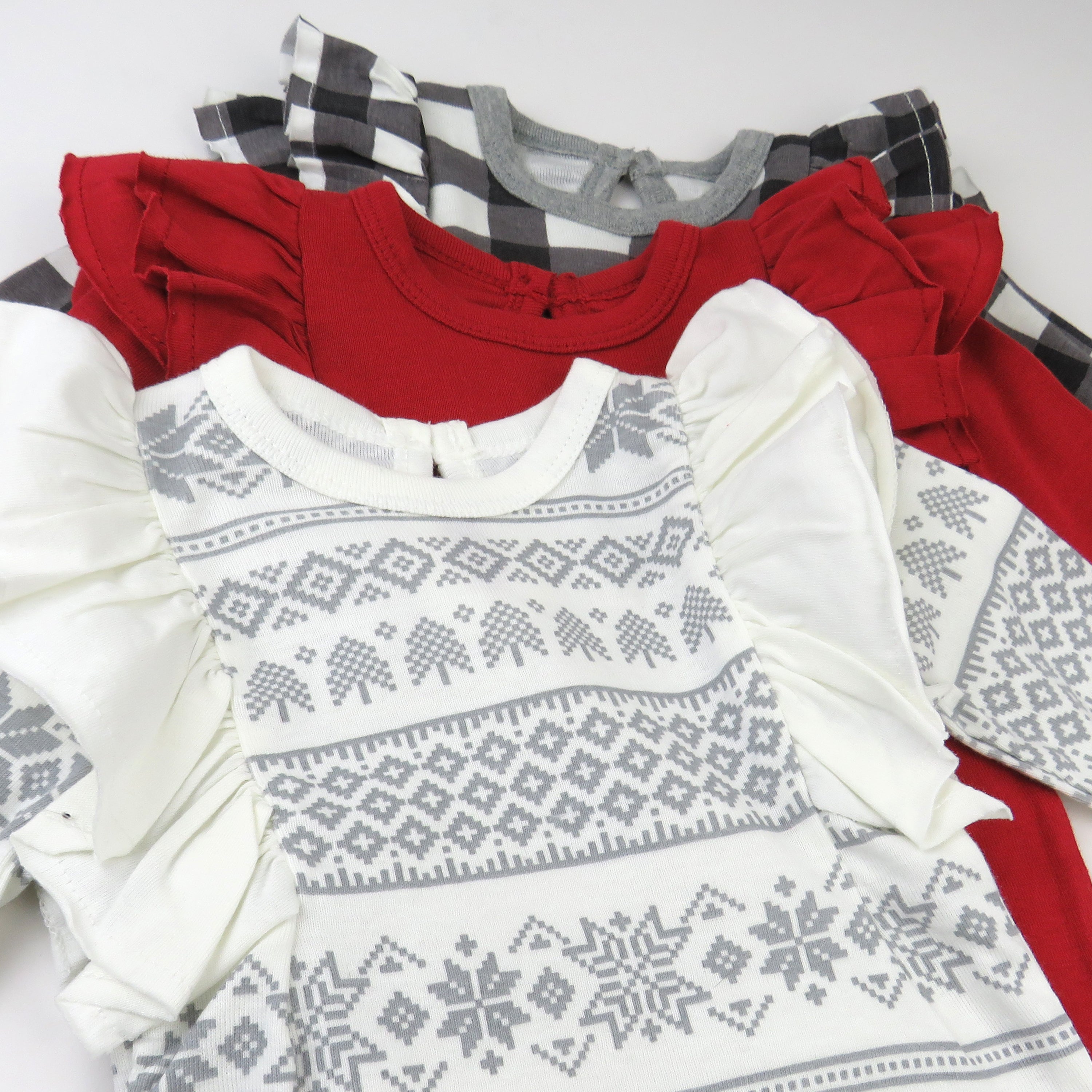 3 Pack Long Sleeve Ruffle Shoulder Bodysuit Set