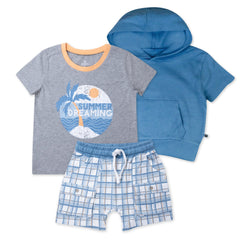 3-Piece Short Sleeve Hoodie, T-shirt and Short Set