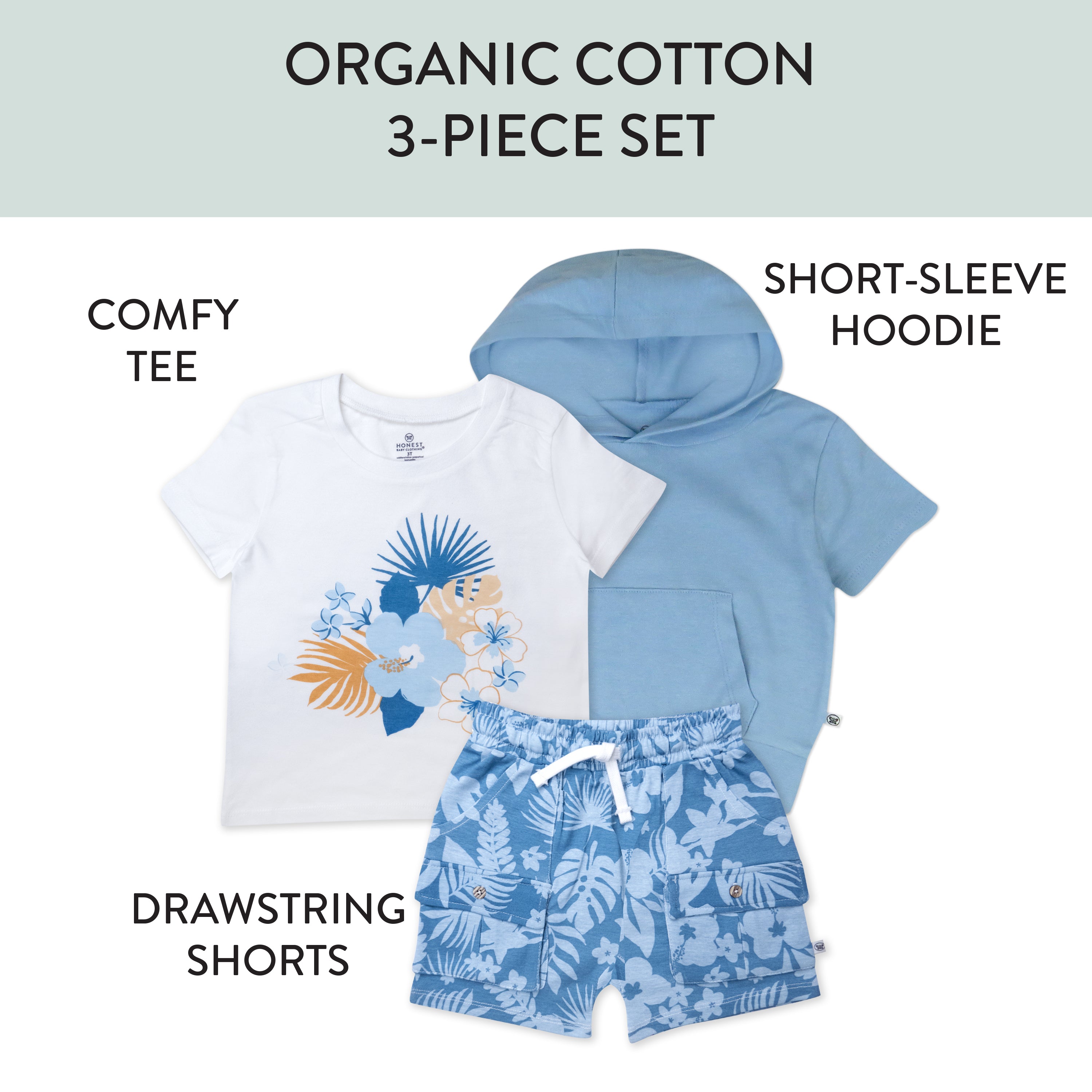 3-Piece Short Sleeve Hoodie, T-shirt and Short Set