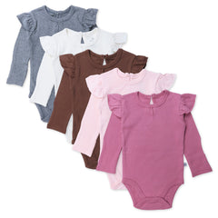 5-Pack Long Sleeve Ruffle Shoulder Bodysuit Set