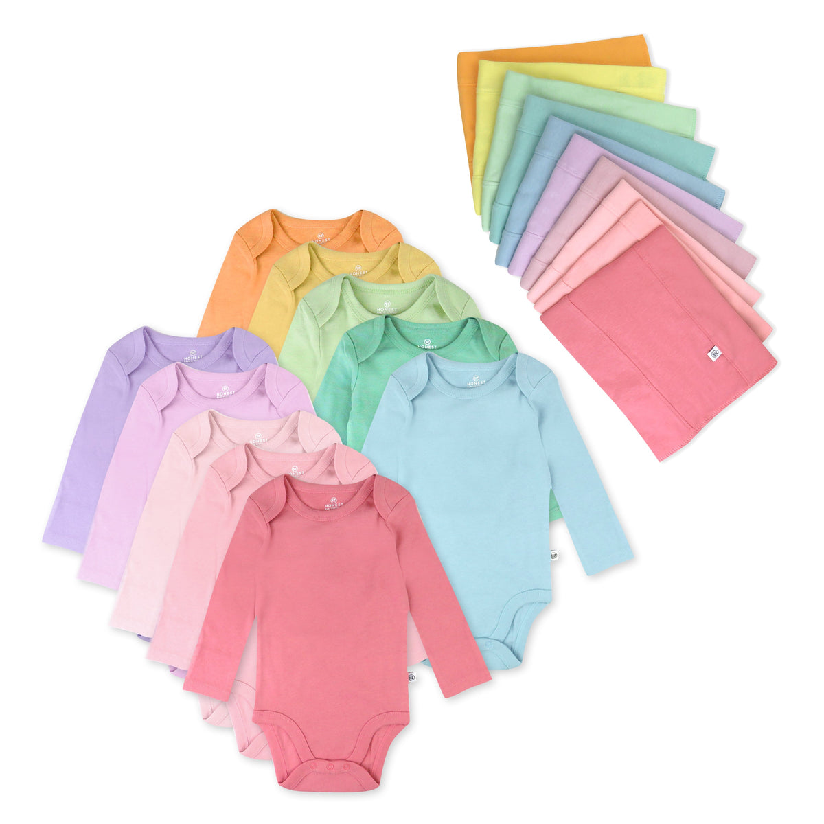 20-Pack Organic Cotton Long Sleeve Bodysuit & Knit Tri-fold Burp Cloth Bundle