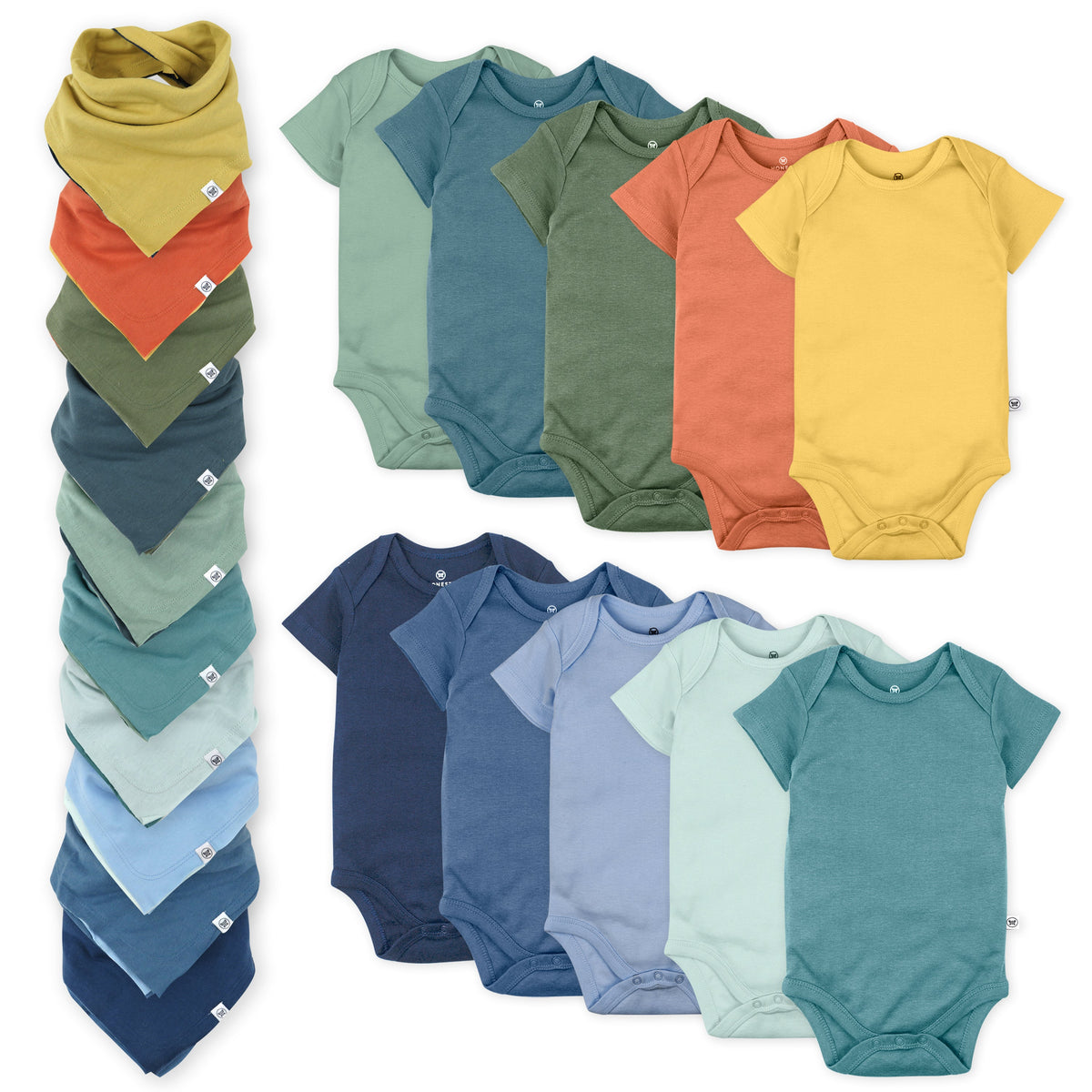 20-Pack Organic Cotton Short Sleeve Bodysuit & Bandana Bib Burp Cloth Bundle