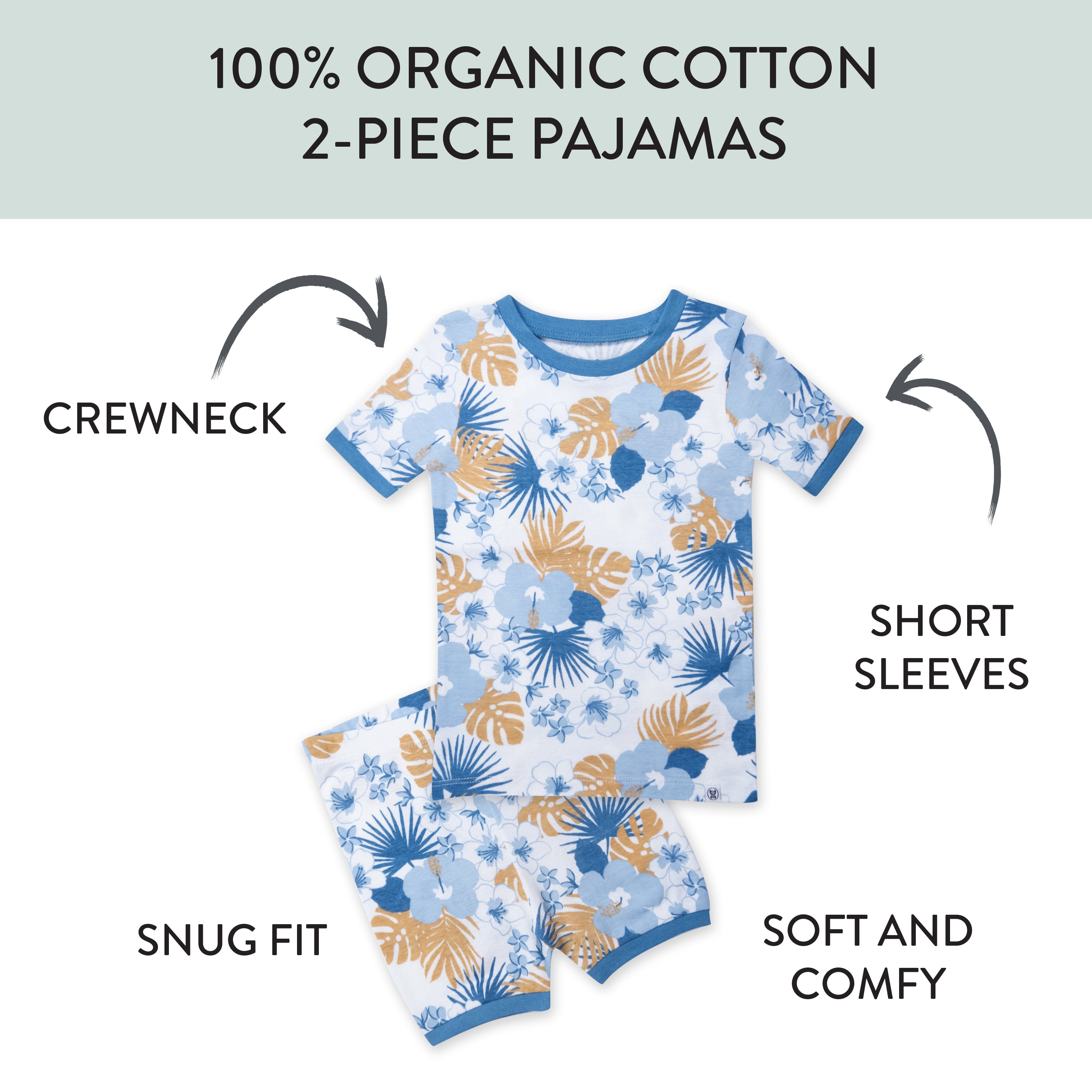 2-Piece Organic Cotton Short Sleeve & Shorts Pajama Set
