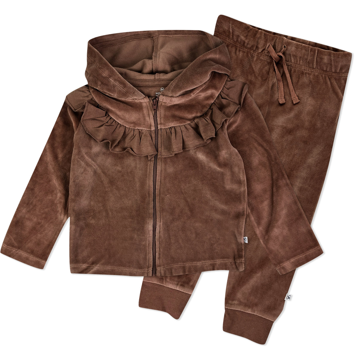 2-Piece Ruffle Velour Zip Up Hoodie and Sweatpant Set